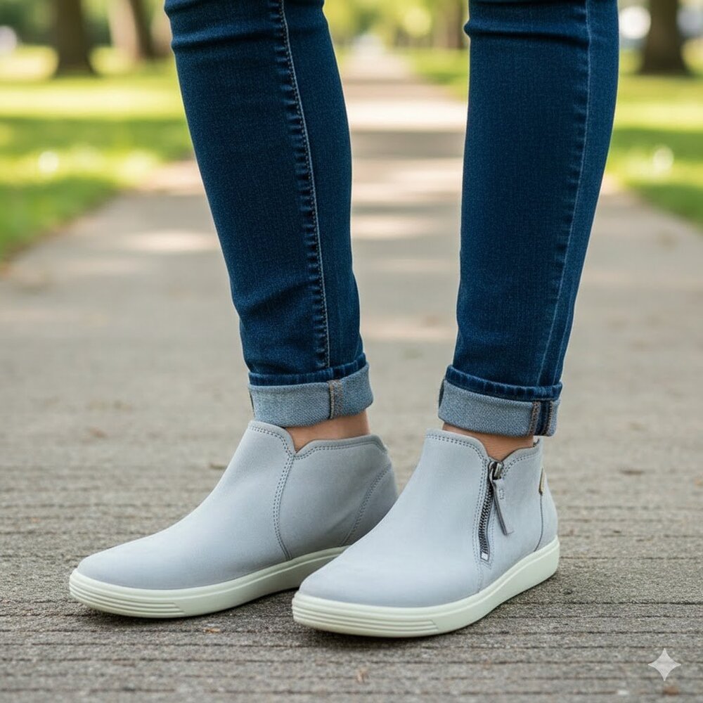 Minimalist Leather Ankle Booties Dusty Blue Comfort Zip ECCO Women 40, US 9/9.5
